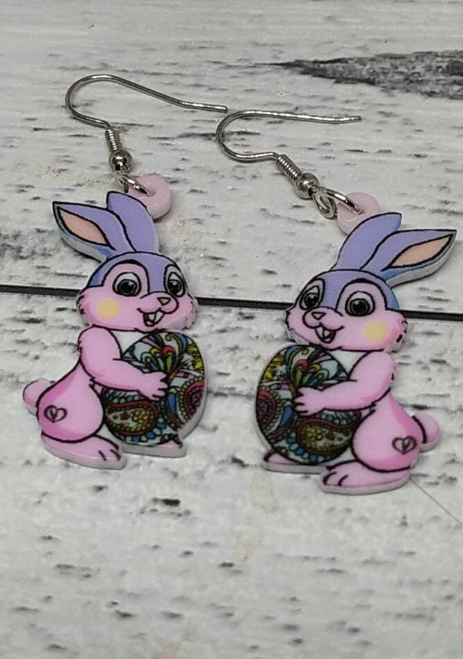 Purple &  Pink Easter Bunny Figures - Adorable Easter Decor