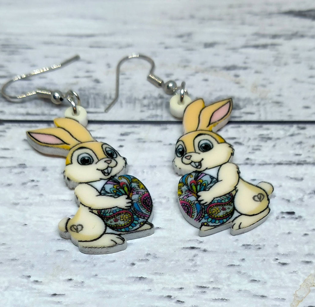 Easter Bunny Earrings, Beige & Light Tan.