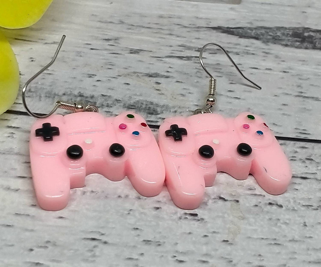 Pastel Pink Game Controller Earrings - Novelty Gaming Jewelry