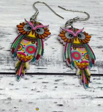 Load image into Gallery viewer, CLEARANCE: Colorful Owl Earrings - Handmade Fun and Eye-Catching
