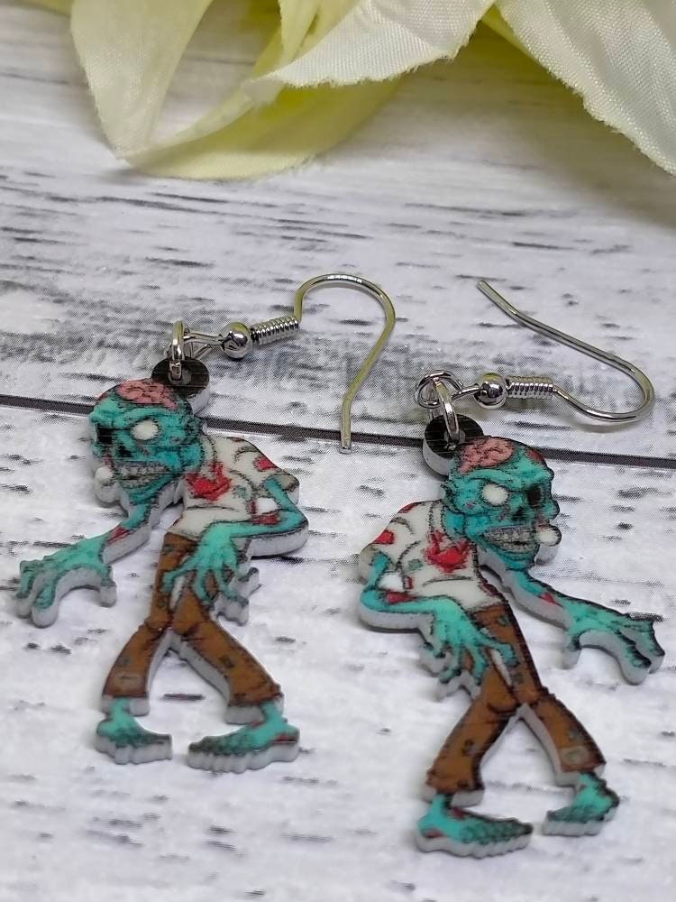 Zombie Earrings - Blue Novelty Halloween Horror Zombie Apocalypse