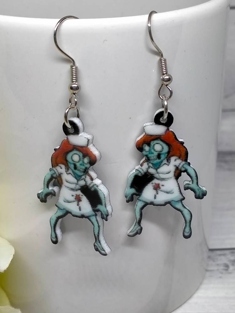 Novelty Zombie Nurse Earrings.