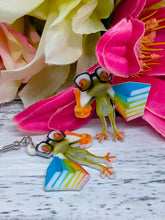 Load image into Gallery viewer, Bookworm Frog Earrings - Novelty Jewelry for Readers
