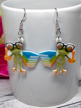 Load image into Gallery viewer, Bookworm Frog Earrings - Novelty Jewelry for Readers
