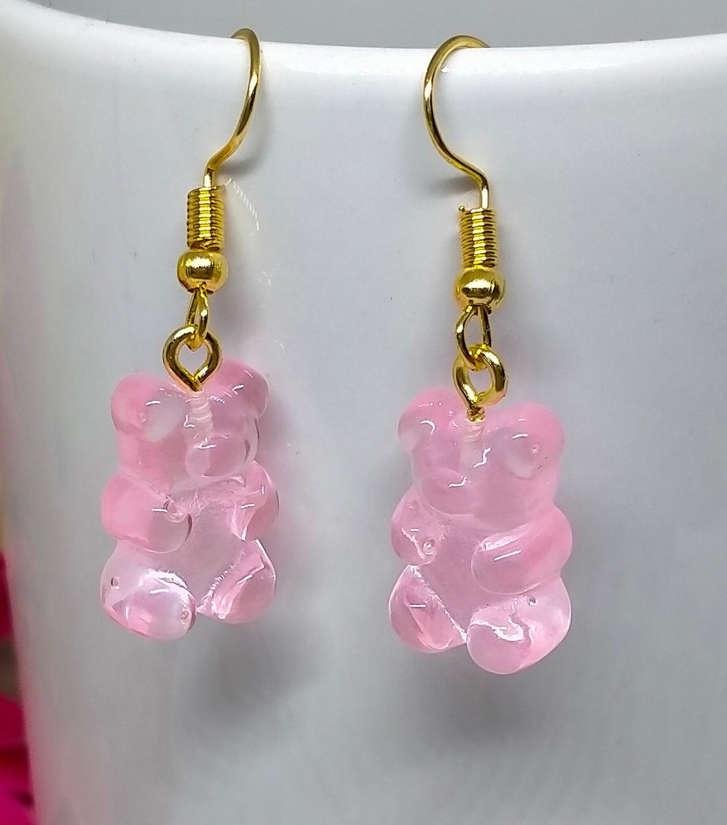 Pale Pink Transparent Mini Bear Earrings - Cute and Trendy Accessory