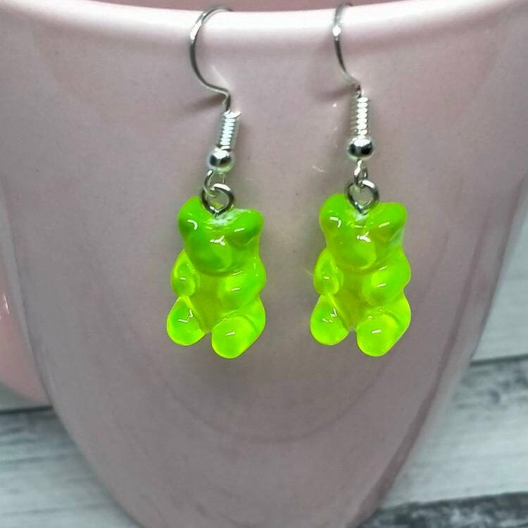 Lime Mini Bears Novelty Earrings