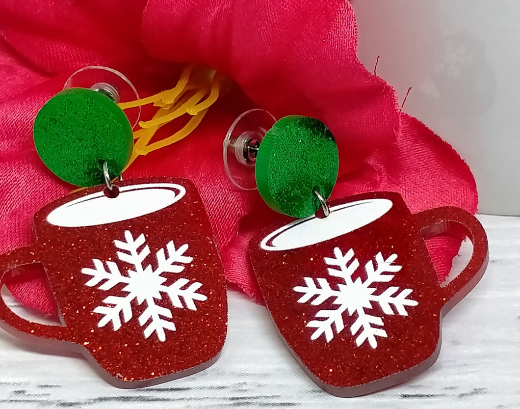 Christmas Mug Earrings - Festive Holiday Jewelry