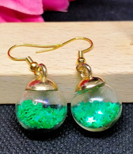 Load image into Gallery viewer, Forest Green Glitter Star Bauble Earrings - Novelty Jewellery
