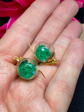 Load image into Gallery viewer, Forest Green Glitter Star Bauble Earrings - Novelty Jewellery
