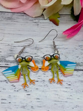 Load image into Gallery viewer, Bookworm Frog Earrings - Novelty Jewelry for Readers
