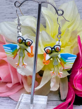 Load image into Gallery viewer, Bookworm Frog Earrings - Novelty Jewelry for Readers
