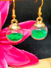 Load image into Gallery viewer, Forest Green Glitter Star Bauble Earrings - Novelty Jewellery
