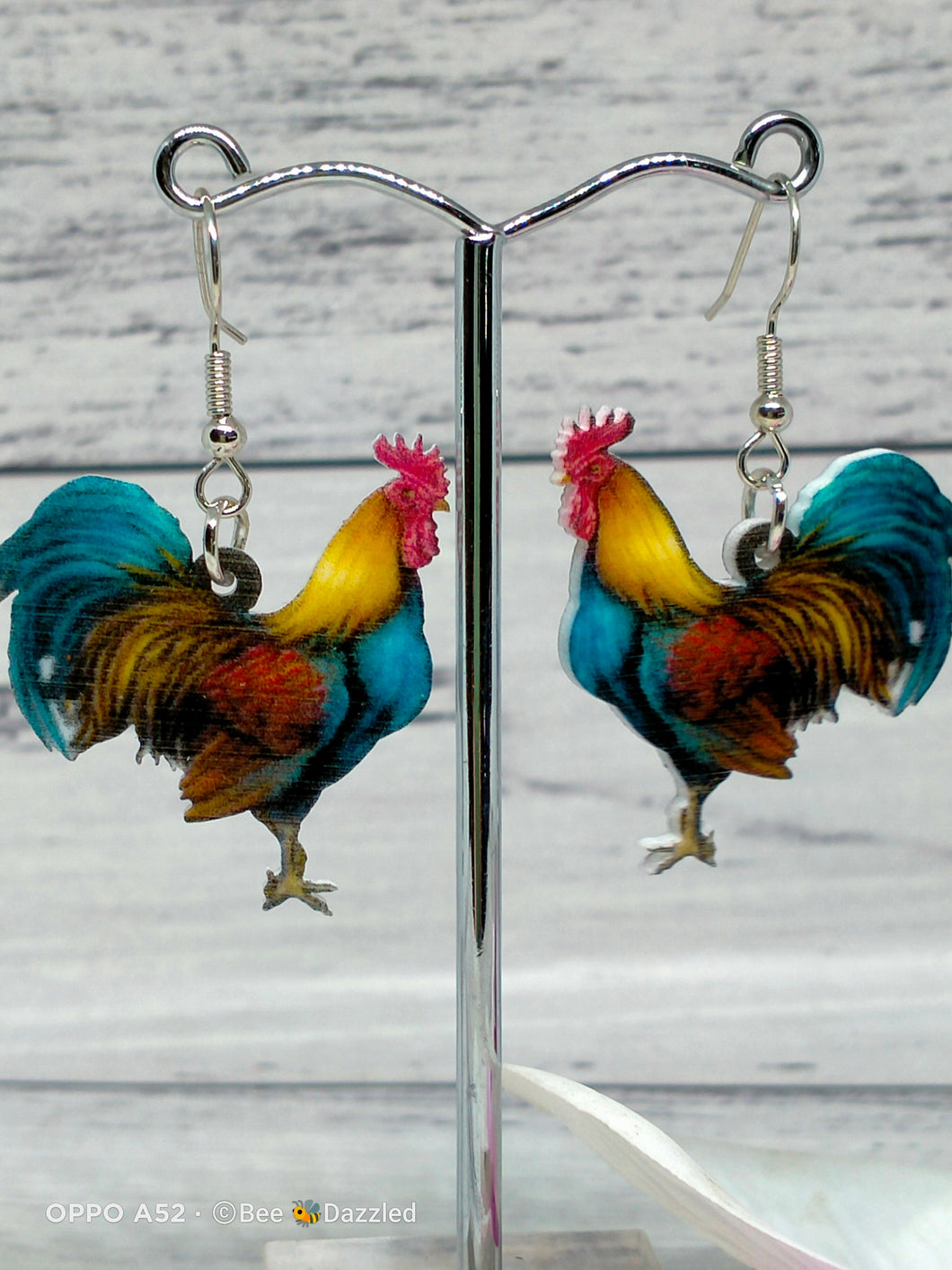 Acrylic Rooster Novelty Earrings. Style C