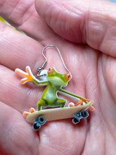 Load image into Gallery viewer, Novelty acrylic skateboard frog earrings
