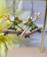 Load image into Gallery viewer, Novelty acrylic skateboard frog earrings
