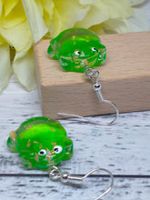 Load image into Gallery viewer, Novelty resin with gold foil flakes frog earrings
