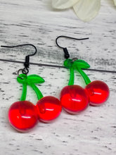 Load image into Gallery viewer, Novelty resin cherry earrings. (B)
