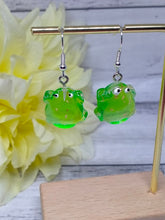 Load image into Gallery viewer, Novelty resin with gold foil flakes frog earrings
