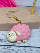 Load image into Gallery viewer, Pink Sheep Earrings - Novelty Fuzzy Animal Jewelry - Handmade Gifts for Her
