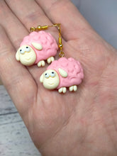 Load image into Gallery viewer, Pink Sheep Earrings - Novelty Fuzzy Animal Jewelry - Handmade Gifts for Her
