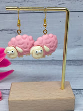 Load image into Gallery viewer, Pink Sheep Earrings - Novelty Fuzzy Animal Jewelry - Handmade Gifts for Her
