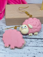 Load image into Gallery viewer, Pink Sheep Earrings - Novelty Fuzzy Animal Jewelry - Handmade Gifts for Her
