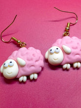 Load image into Gallery viewer, Pink Sheep Earrings - Novelty Fuzzy Animal Jewelry - Handmade Gifts for Her
