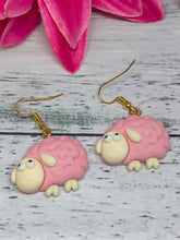 Load image into Gallery viewer, Pink Sheep Earrings - Novelty Fuzzy Animal Jewelry - Handmade Gifts for Her
