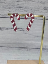 Load image into Gallery viewer, Candy Cane Holiday Earrings - Festive Red and White Studs
