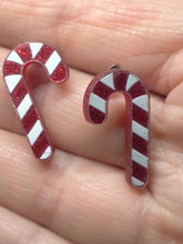 Load image into Gallery viewer, Candy Cane Holiday Earrings - Festive Red and White Studs
