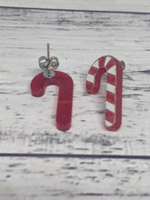 Load image into Gallery viewer, Candy Cane Holiday Earrings - Festive Red and White Studs
