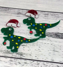 Load image into Gallery viewer, Sparkly Dinosaur Christmas Earrings - Glittery Novelty Dino Jewelry
