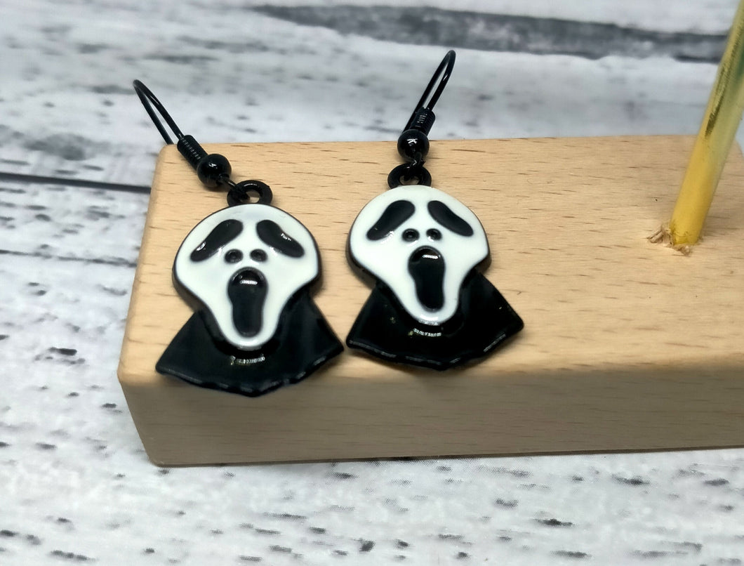 Enamel Ghost Face Dangle Earrings - Novelty Halloween Jewelry