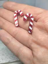 Load image into Gallery viewer, Candy Cane Holiday Earrings - Festive Red and White Studs
