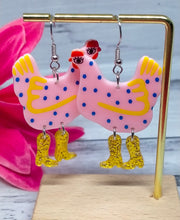 Load image into Gallery viewer, Cute Chicken polka dot Dangle legs novelty earrings
