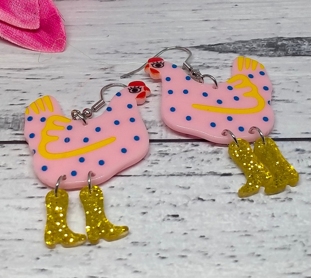 Cute Chicken polka dot Dangle legs novelty earrings